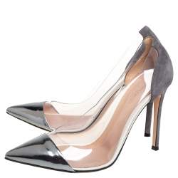 Pre Owned Gianvito Rossi Silver/Grey PVC And Leather Pointed Toe Pumps Size 39