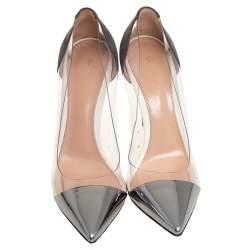 Pre Owned Gianvito Rossi Silver/Grey PVC And Leather Pointed Toe Pumps Size 39