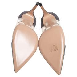 Pre Owned Gianvito Rossi Silver/Grey PVC And Leather Pointed Toe Pumps Size 39