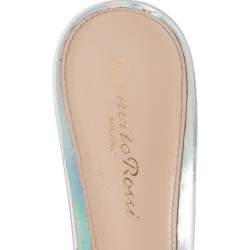 Pre Owned Gianvito Rossi Iridescent PVC And Foil Leather Elle Slide Sandals Size 37.5