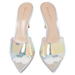 Pre Owned Gianvito Rossi Iridescent PVC And Foil Leather Elle Slide Sandals Size 37.5