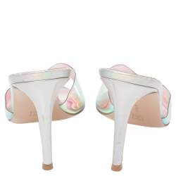 Pre Owned Gianvito Rossi Iridescent PVC And Foil Leather Elle Slide Sandals Size 37.5