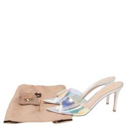 Pre Owned Gianvito Rossi Iridescent PVC And Foil Leather Elle Slide Sandals Size 37.5