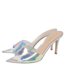 Pre Owned Gianvito Rossi Iridescent PVC And Foil Leather Elle Slide Sandals Size 37.5