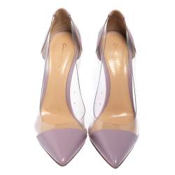 Pre Owned Gianvito Rossi Lavender Leather And PVC Plexi Pointed Toe Pumps Size 38