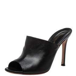 Pre Owned Gianvito  Rossi Black Leather Alise Mule Sandals Size 34.5