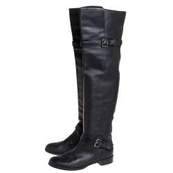 Pre Owned Gianvito Rossi Black Leather Knee Length Boots Size 40