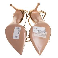 Pre Owned Gianvito Rossi Gold Patent Leather Bow Slingback Sandals Size 38.5