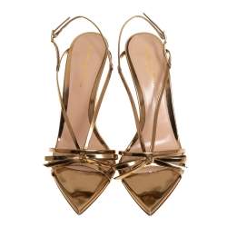 Pre Owned Gianvito Rossi Gold Patent Leather Bow Slingback Sandals Size 38.5