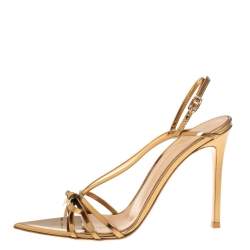 Pre Owned Gianvito Rossi Gold Patent Leather Bow Slingback Sandals Size 38.5