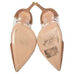 Pre Owned Gianvito Rossi Brown Suede and PVC Plexi Pointed Toe Pumps Size 37.5