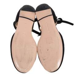 Pre Owned Gianvito Rossi Black Suede Pina Ankle Wrap  D'orsay Flats Size 39.5