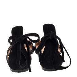 Pre Owned Gianvito Rossi Black Suede Pina Ankle Wrap  D'orsay Flats Size 39.5