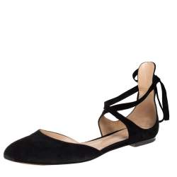 Pre Owned Gianvito Rossi Black Suede Pina Ankle Wrap  D'orsay Flats Size 39.5