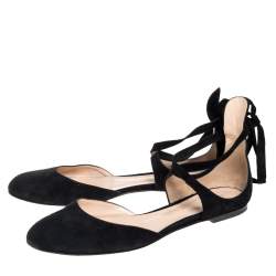 Pre Owned Gianvito Rossi Black Suede Pina Ankle Wrap  D'orsay Flats Size 39.5