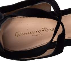Pre Owned Gianvito Rossi Black Suede Pina Ankle Wrap  D'orsay Flats Size 39.5