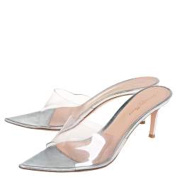 Pre Owned Gianvito Rossi Silver PVC Plexi Illusions Slide Sandals Size 39