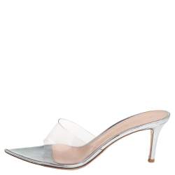 Pre Owned Gianvito Rossi Silver PVC Plexi Illusions Slide Sandals Size 39