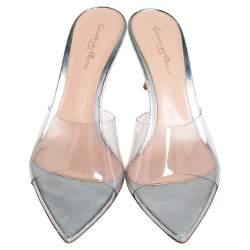 Pre Owned Gianvito Rossi Silver PVC Plexi Illusions Slide Sandals Size 39