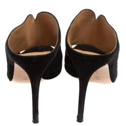 Pre Owned Gianvito Rossi Black Suede Cobalt Peep-Toe Mules Size 39.5