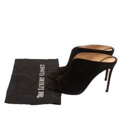 Pre Owned Gianvito Rossi Black Suede Cobalt Peep-Toe Mules Size 39.5