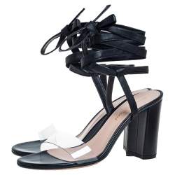 Pre Owned Gianvito Rossi Black Leather And PVC Plexi Transparent Sandals Size 35.5