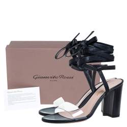 Pre Owned Gianvito Rossi Black Leather And PVC Plexi Transparent Sandals Size 35.5
