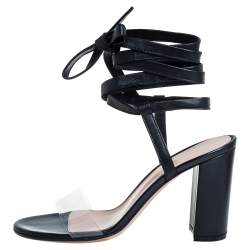 Pre Owned Gianvito Rossi Black Leather And PVC Plexi Transparent Sandals Size 35.5
