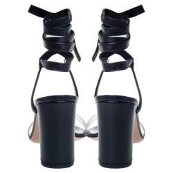 Pre Owned Gianvito Rossi Black Leather And PVC Plexi Transparent Sandals Size 35.5