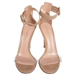 Pre Owned Gianvito Rossi Beige PVC And Leather Ankle Strap Sandals Size 36.5
