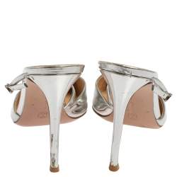 Pre Owned Gianvito Rossi Silver Leather Pointed Toe Mule Sandals Size 39