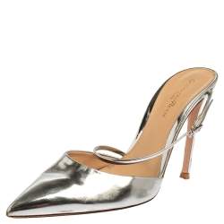 Pre Owned Gianvito Rossi Silver Leather Pointed Toe Mule Sandals Size 39