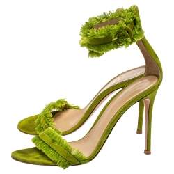 Pre Owned Gianvito Rossi Green Suede Caribe Sandals Size 38