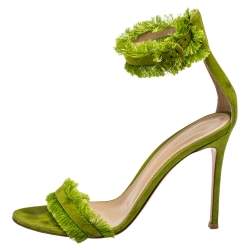 Pre Owned Gianvito Rossi Green Suede Caribe Sandals Size 38