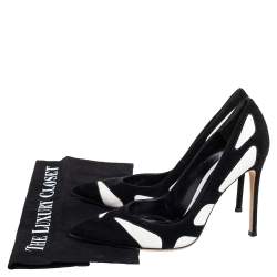 Pre Owned Gianvito Rossi Monochrome Suede And Leather Cutout Pointed Toe Pumps Size 37.5