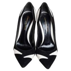 Pre Owned Gianvito Rossi Monochrome Suede And Leather Cutout Pointed Toe Pumps Size 37.5