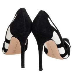 Pre Owned Gianvito Rossi Monochrome Suede And Leather Cutout Pointed Toe Pumps Size 37.5