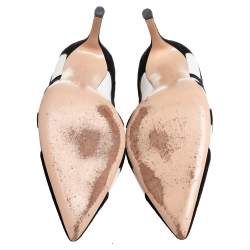 Pre Owned Gianvito Rossi Monochrome Suede And Leather Cutout Pointed Toe Pumps Size 37.5