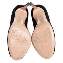 Pre Owned Gianvito Rossi Black Suede V Neck Peep Toe Booties Size 36