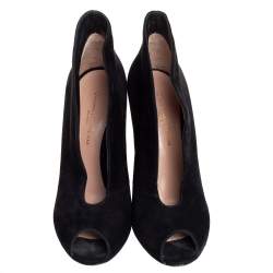Pre Owned Gianvito Rossi Black Suede V Neck Peep Toe Booties Size 36