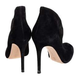 Pre Owned Gianvito Rossi Black Suede V Neck Peep Toe Booties Size 36
