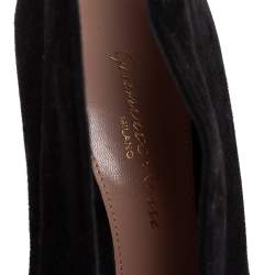 Pre Owned Gianvito Rossi Black Suede V Neck Peep Toe Booties Size 36