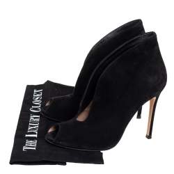 Pre Owned Gianvito Rossi Black Suede V Neck Peep Toe Booties Size 36