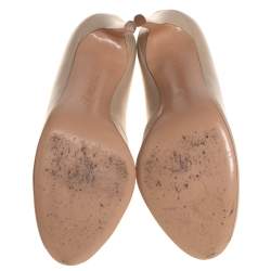 Pre Owned Gianvito Rossi Beige Leather V Neck Peep Toe Booties Size 39.5