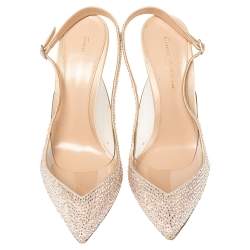 Pre Owned Gianvito Rossi Beige PVC And Leather Embellished Slingback Sandals Size 39