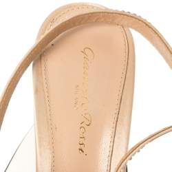 Pre Owned Gianvito Rossi Beige PVC And Leather Embellished Slingback Sandals Size 39