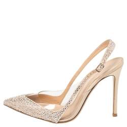 Pre Owned Gianvito Rossi Beige PVC And Leather Embellished Slingback Sandals Size 39