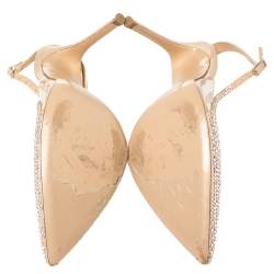 Pre Owned Gianvito Rossi Beige PVC And Leather Embellished Slingback Sandals Size 39