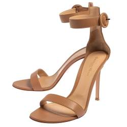Pre Owned Gianvito Rossi Beige Leather Portofino Ankle Strap Sandals Size 40