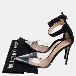 Gianvito Rossi Black/Silver Suede And PVC Ankle Strap Sandals Size 39